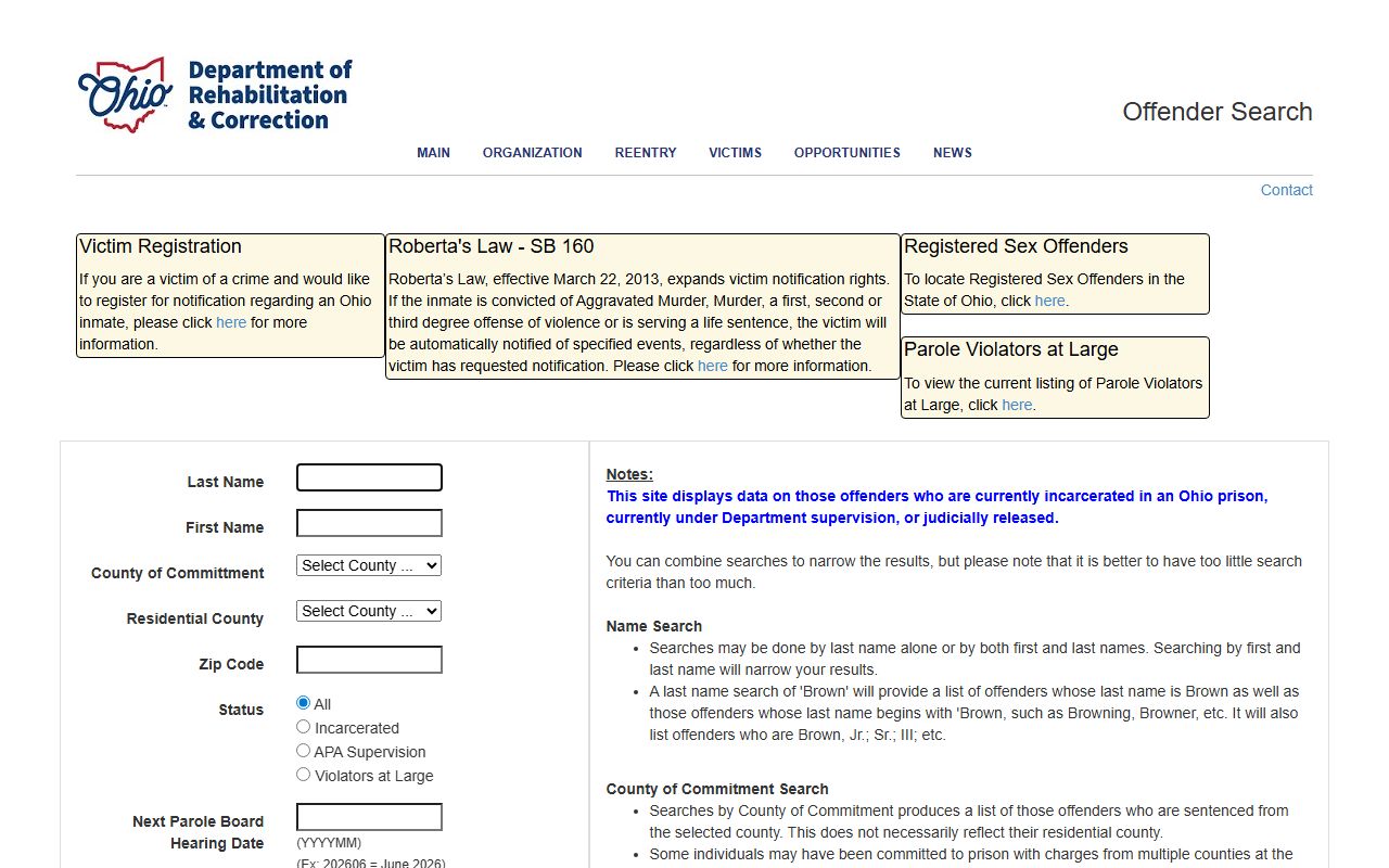 Ohio ODRC offender search for Holmes County inmate lookup